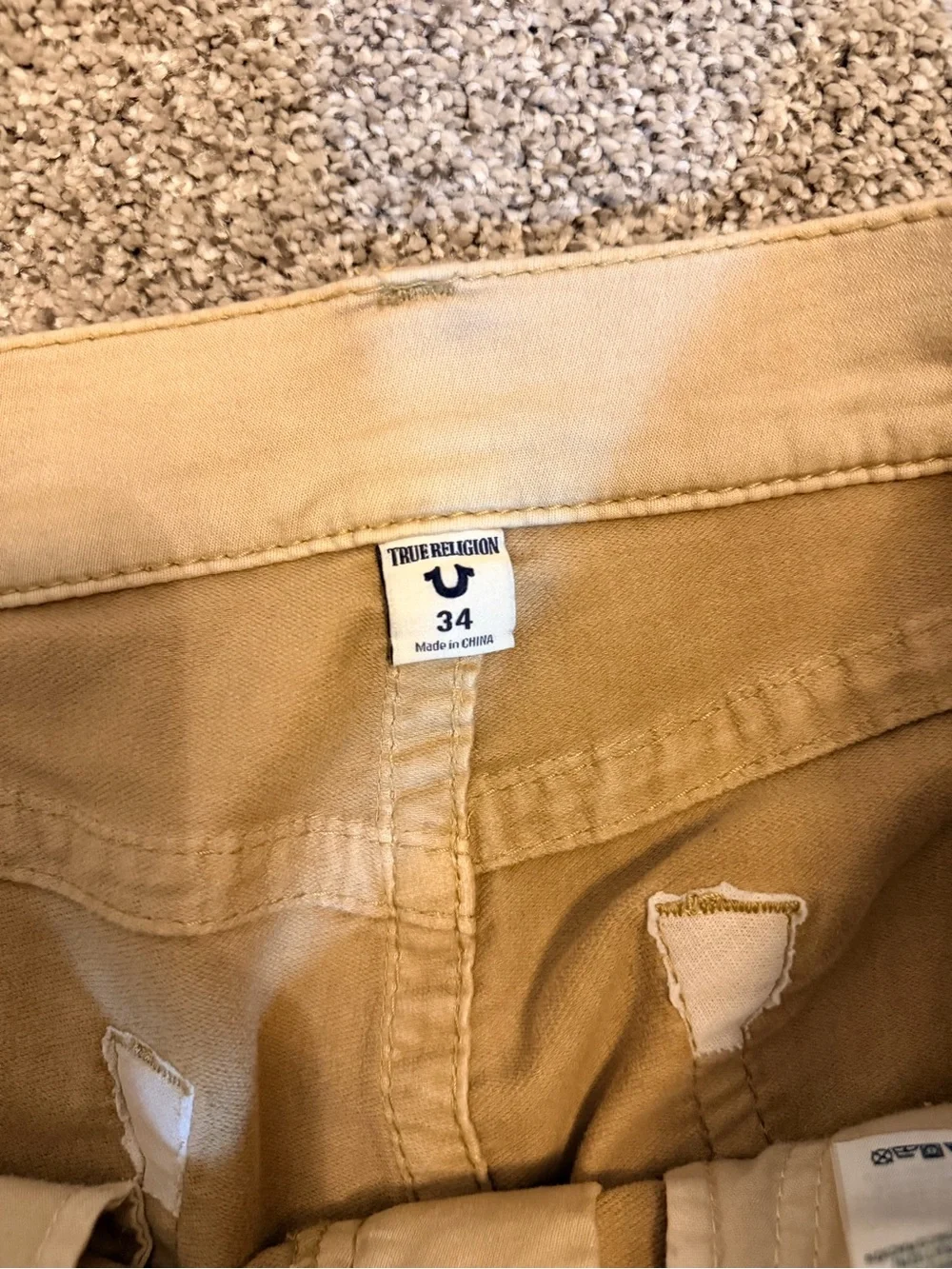 True Religion Men's Khaki Cut-Off Denim Shorts
